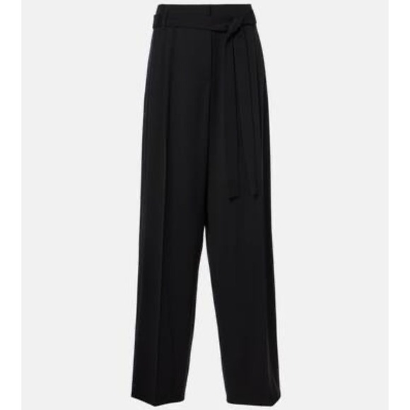 H&M Pants - H&M Womens Black Wide Leg Tie Waist Pleated Dress Pants Size 12 High Rise